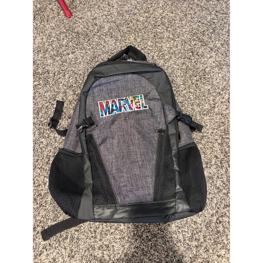 Marvel Avengers Backpack Gray Heather Embroidered Logo Padded Straps Travel Bag